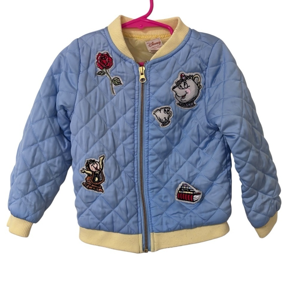 Disney beauty and the beast toddler kid Light Blue Quilted Bomber zip Jacket